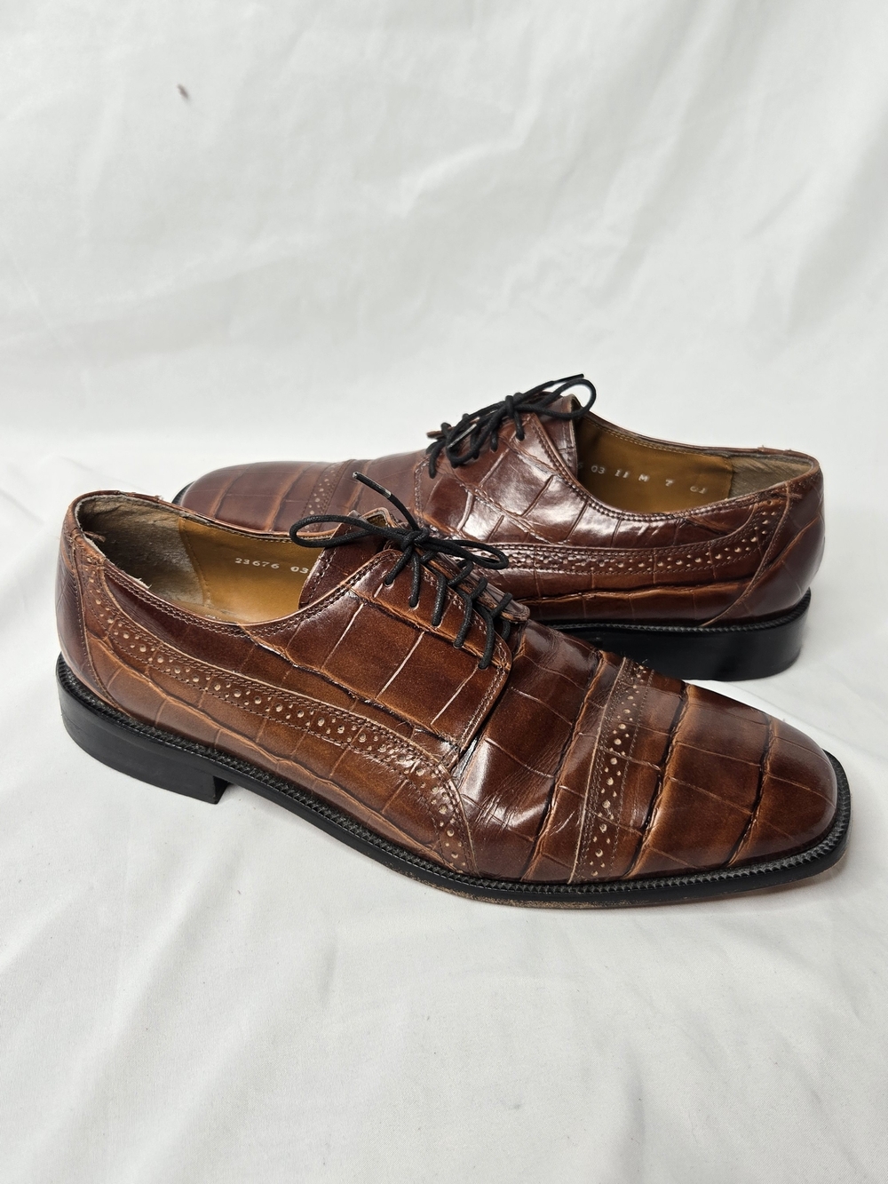 Stacy Adams Men’s 11M Brown Croc Embossed Leather Cap Toe Oxford Dress Shoes